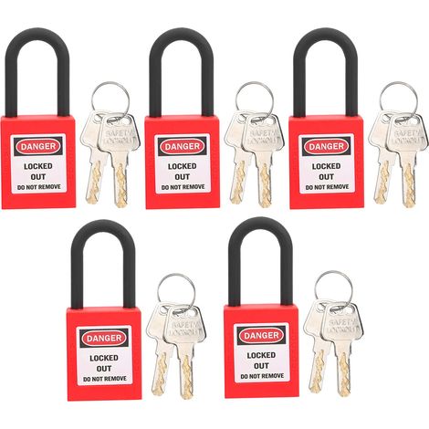– 38-mm-vorhängeschloss Mit Verriegelungsfunktion – 2 Schlüssel – Verstärktes Pa-nylon – Für Industrielle Umgebungen – Erhöhte Sicherheit – 5er-pack (rot)