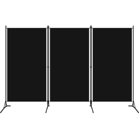 Dreiteiliger Schwarzer Raumteiler, 260 X 180 Cm, Mit Breiten Füßen, Freistehende Trennwand Zur Raumaufteilung, Schwarz