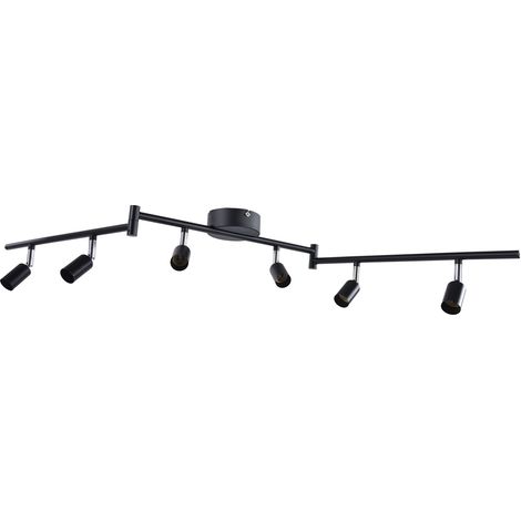 – Deckenleuchte Mit 6 Verstellbaren Gu10-led-strahlern – 90° Drehbarer Leuchtenkopf – Metallgehäuse Für Optimale Wärmeableitung – 85–265 V, Schwarz – Day 6 X