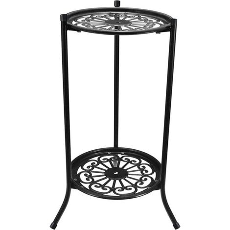 – Schwarzer Pflanzenständer Aus Eisen – Doppellagig – Mehrstufiges Regal – 50 X 24 Cm Für Schwere Zimmer- Und Gartenpflanzen