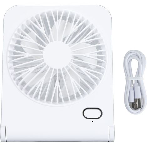 3-stufiger Tischventilator, Mini-tischventilator, Tragbar, Wiederaufladbar, Geräuscharm, Für Auto, Zuhause, Camping, Weiß