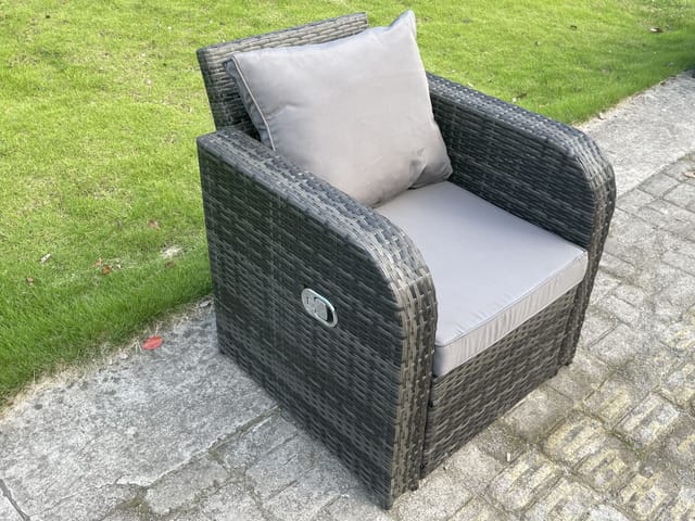 Fimous PE Rattan Garten Gebogene Arm Stuhl Sofa Mit Rücken Liegen Und Abnehmen Design Kissen Inklusive Outdoor Gartenmöbel Dunkelgrau Gemischt