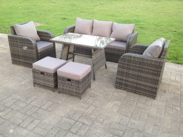 Dunkelgrau Gemischt Polyrattan Gartenmöbel Set mit Sofa Liegestühle 7-Sitzer - Fimous