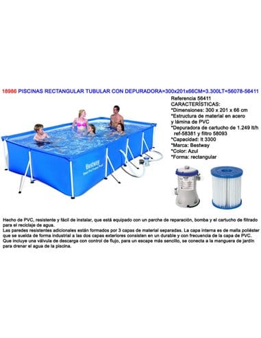 Pro rechteckiger Stahlpool mit Luftreiniger 300x201x66 3300 l 56411