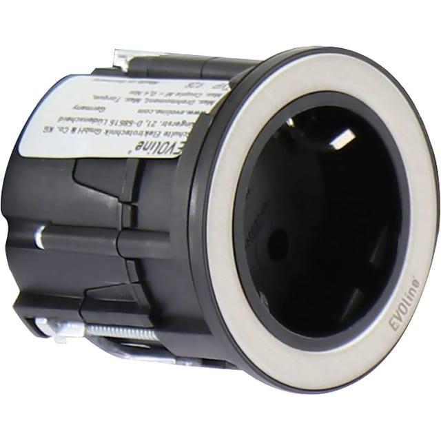 Evoline - One Einbau Steckdose mit Abdeckring ø 59 mm 230V, Edelstahl schwarz