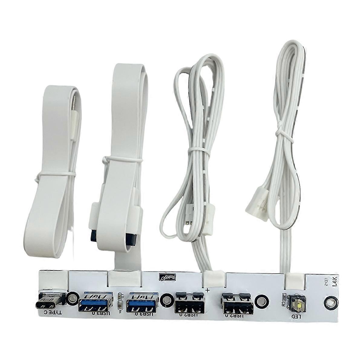 Usb 3.0-hub An Der Vorderseite, I/o-panel Mit 2 Usb 3.0-anschlüssen, 2 Usb 2.0-anschlüssen Und 1 Usb-c 20g-anschluss, Led-schalter, Weiß, Für Desktop-pc-gehäuse