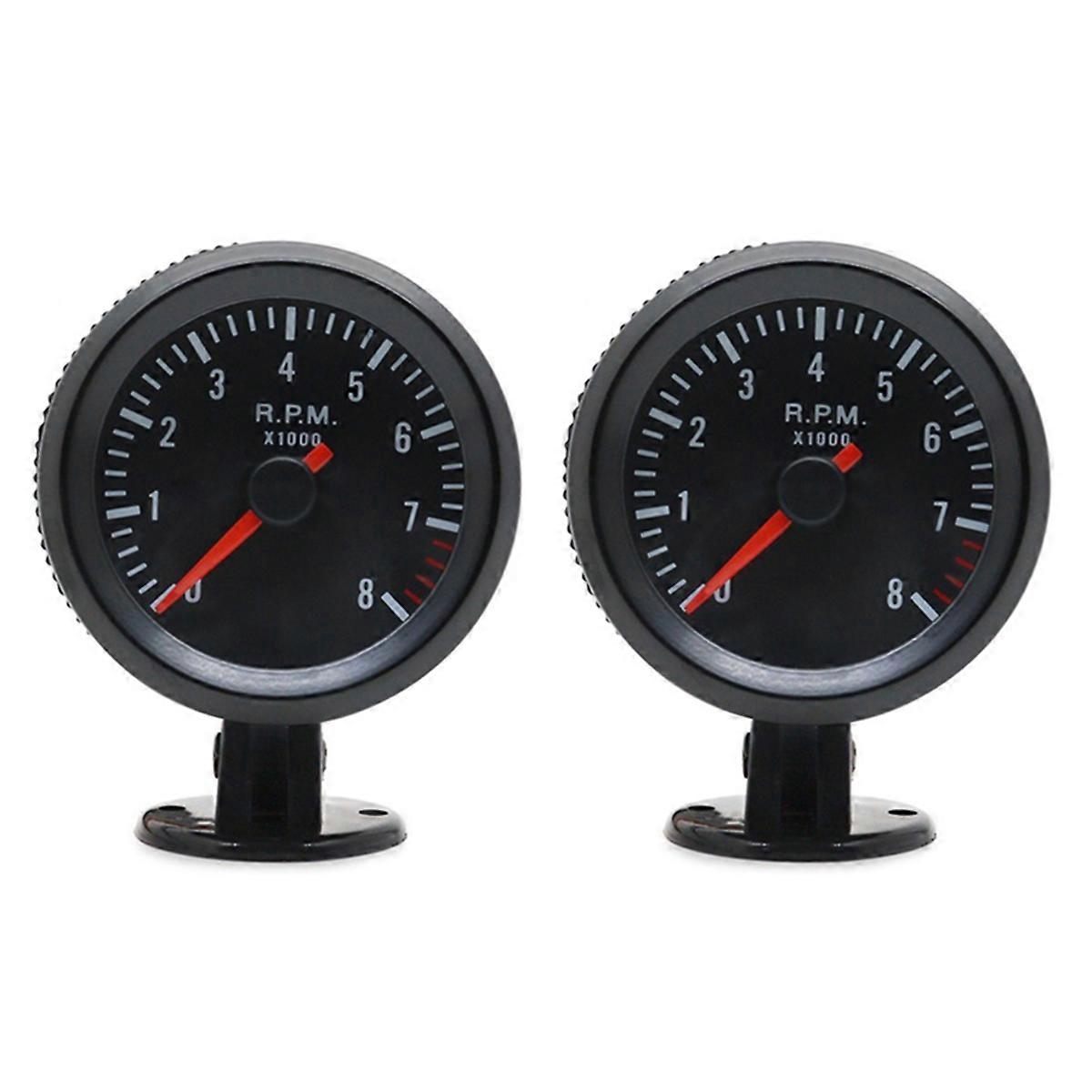 Satz Von 2 Analogen Autodrehzahlmessern 52 Mm (2 Zoll) Mit Schwarzem Gehäuse, Für 1- Bis 8-zylinder-benzinmotoren, Drehzahlbereich 0-8000 U/min.