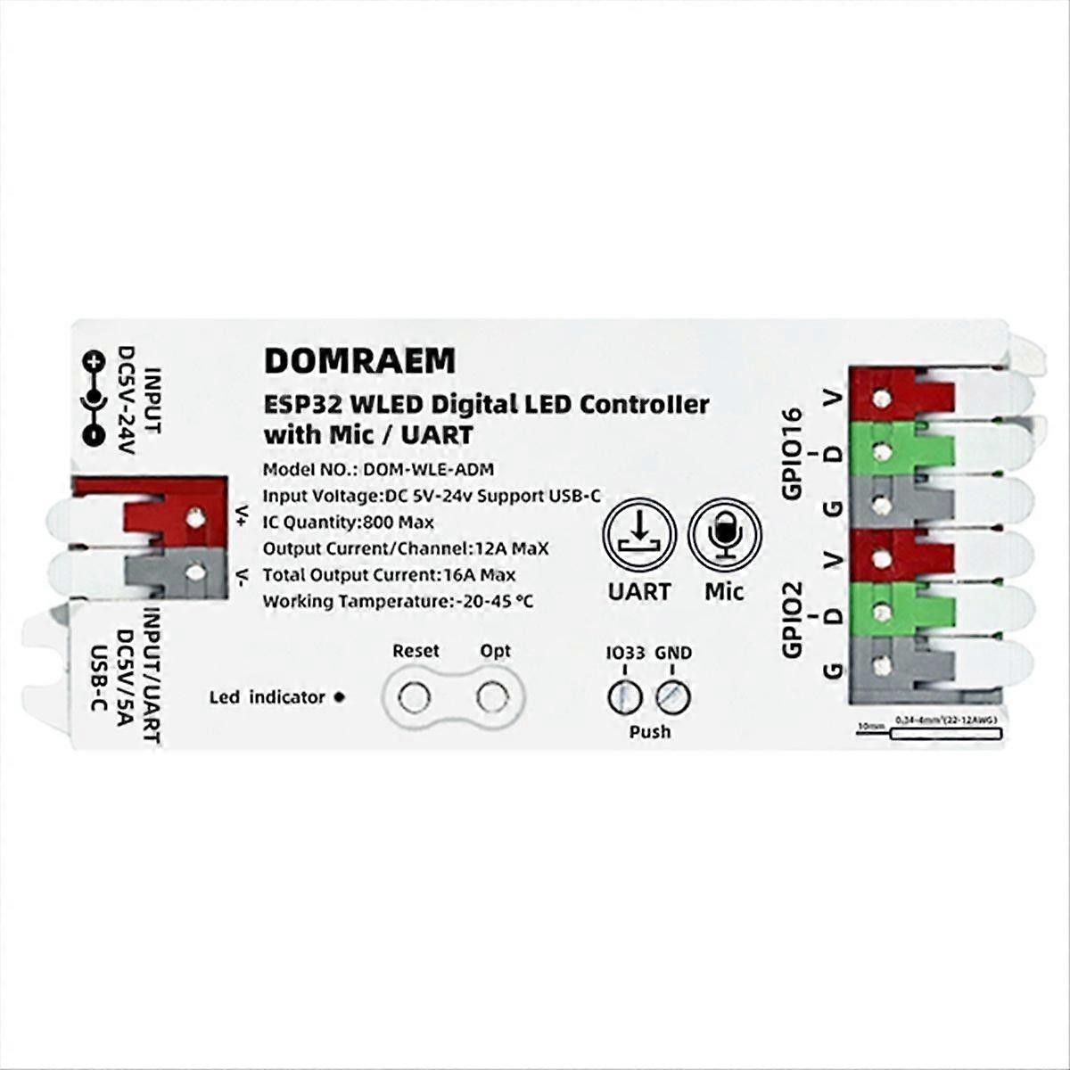 Esp32 Wled Led-controller Mit Eingebautem Mikrofon, Steuerung Über Uart-app Und Sprachsteuerung, Kompatibel Mit 2,4 Ghz, Ws2811, Ws2814 Und S2805rgb Wleds