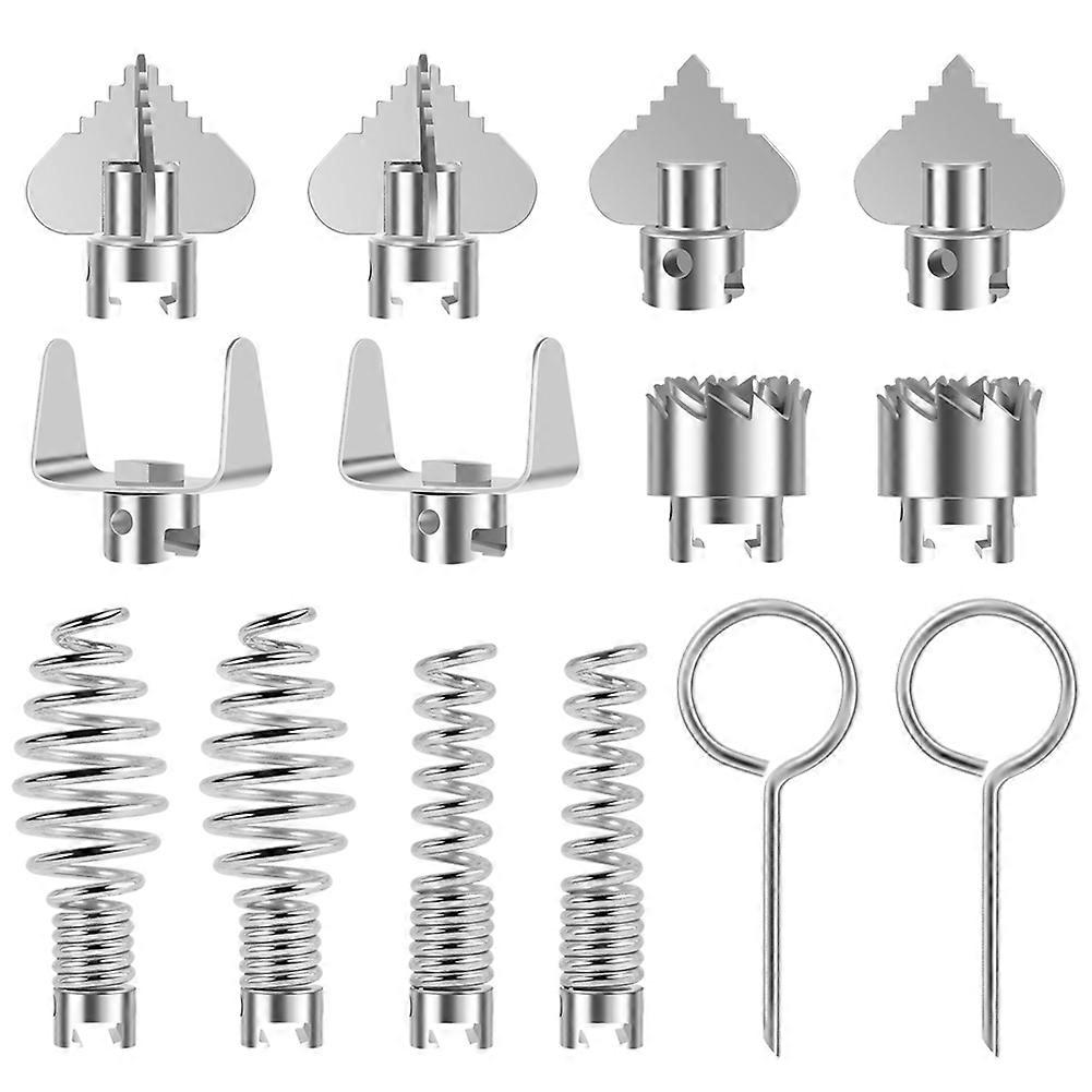Set Mit 14 Kombinationsschneidköpfen Zur Abflussreinigung, Rostbeständige, Federbelastete Schneidköpfe Mit Automatischem Verriegelungsmechanismus