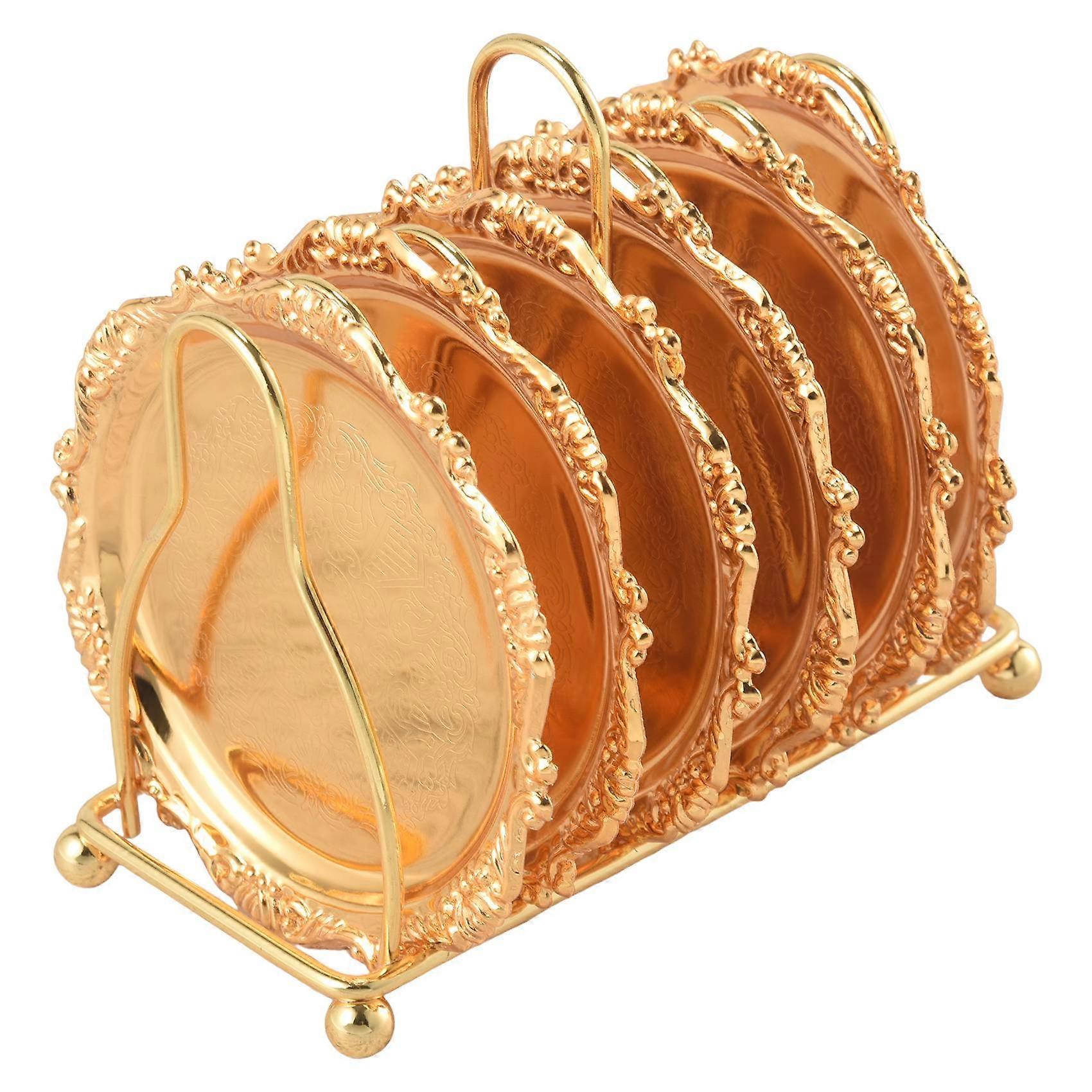 Rutschfeste Metalluntersetzer (6 Stück) Mit Ständer (gold)