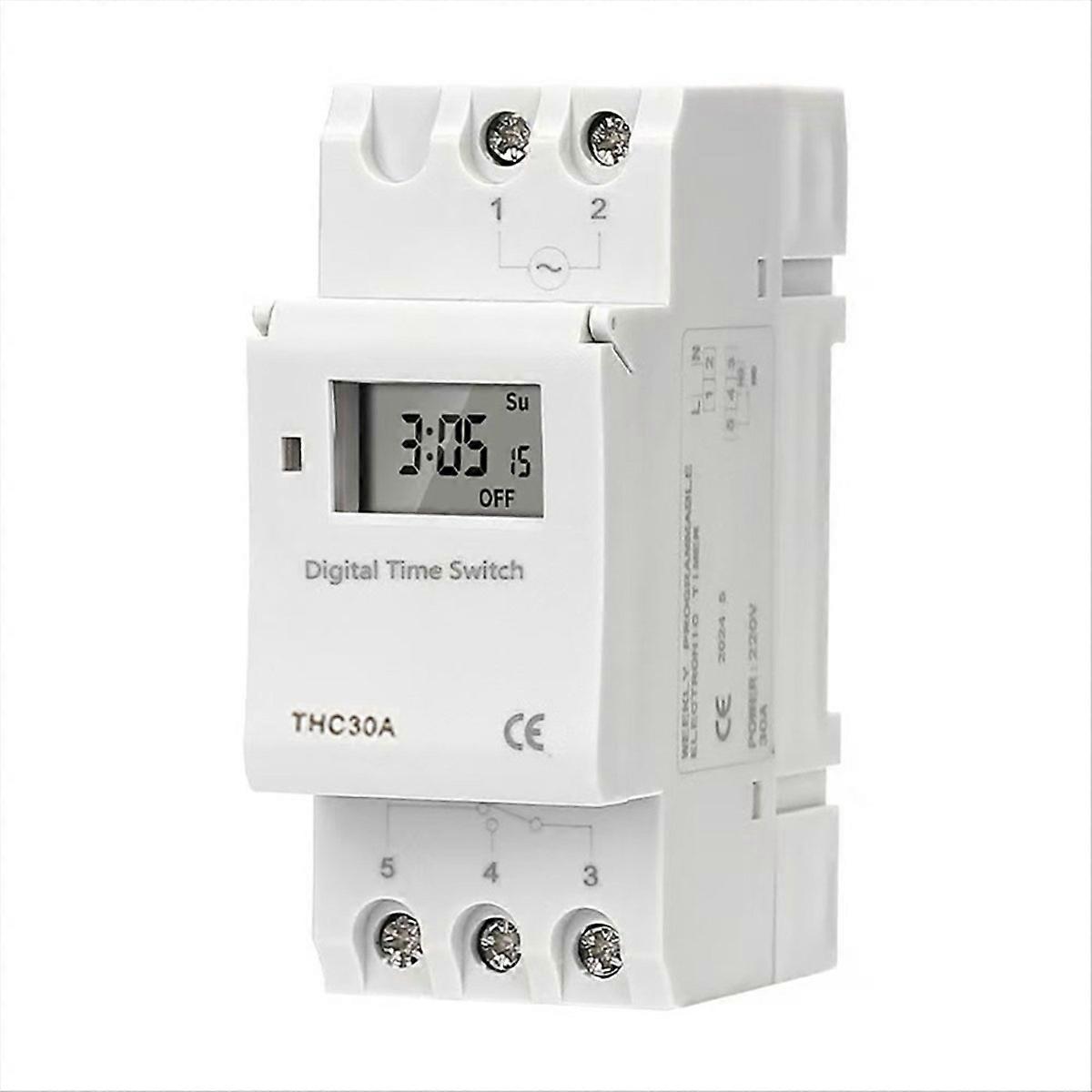 Digitaler Programmierbarer Timer Für Din-schienenmontage, 2-adrig, 7 Tage, 15 A/30 A, 220 V/12 V