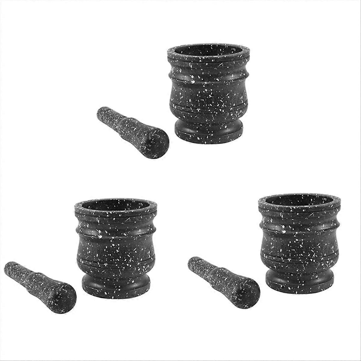 Set Aus 3 Gemusterten Stößeln, Kräuter- Und Gewürzmühle Aus Stein, Massive Mühle, Küchenset