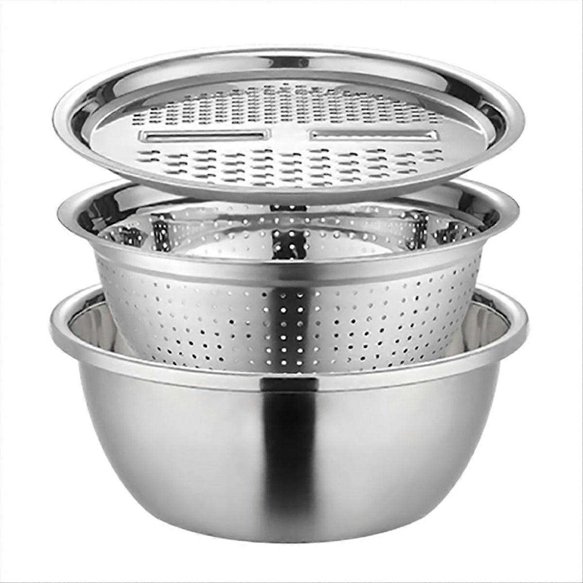 Multifunktionales 3-in-1-edelstahlsieb Mit Abtropfkorb Und Salatschüssel.