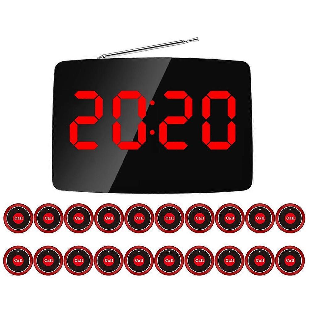 Drahtloses Rufsystem Für Restaurants Und Bars Mit 20 Ruftasten Und Led-anzeige (us-stecker).
