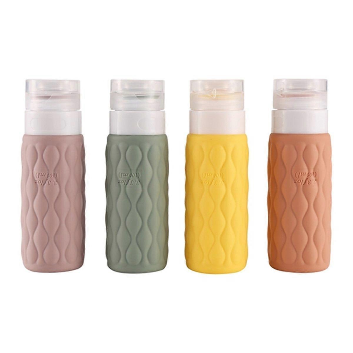 Set Mit 4 Silikon-reiseflaschen À 100 Ml, Auslaufsicher Und Flexibel, Für Toilettenartikel: Shampoo, Creme, Spülung, Lotion, Seife.