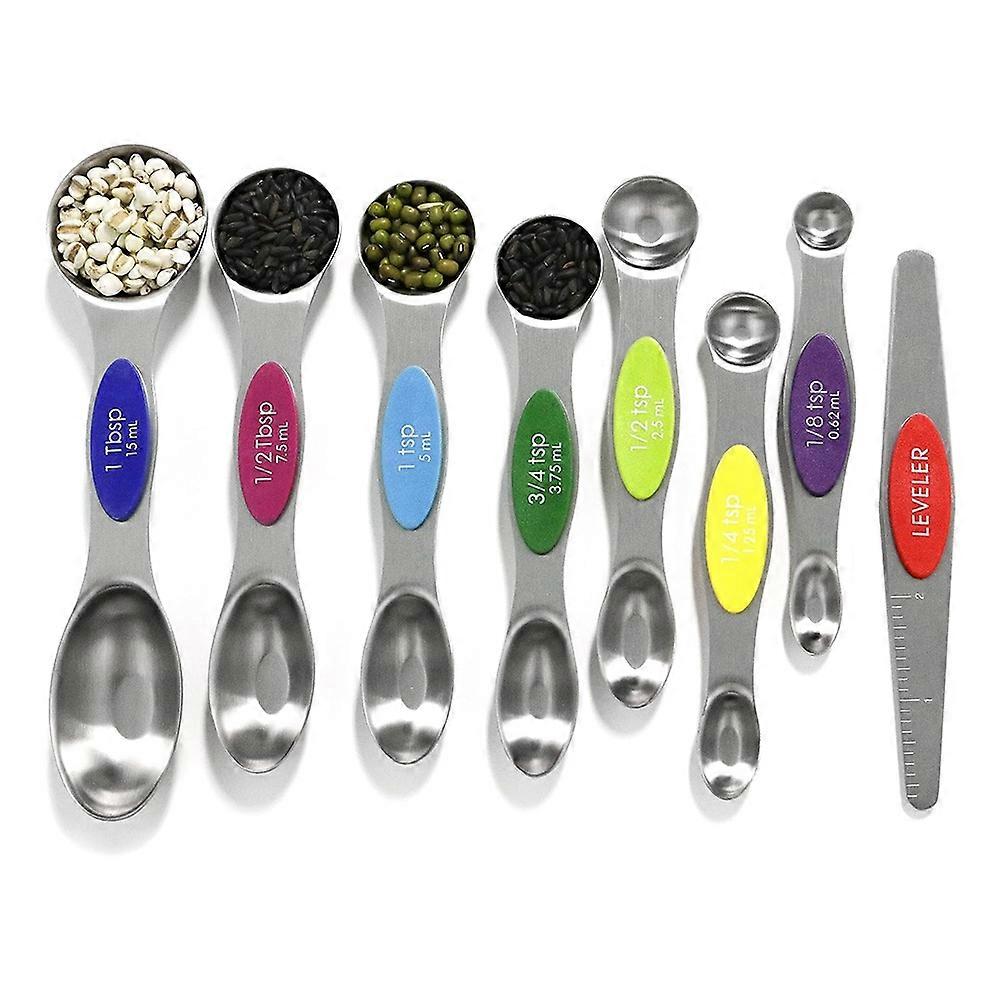 Set Aus Magnetischen Messlöffeln Und Abstreifer Aus Edelstahl Zum Backen, Bechern Und Messlöffeln