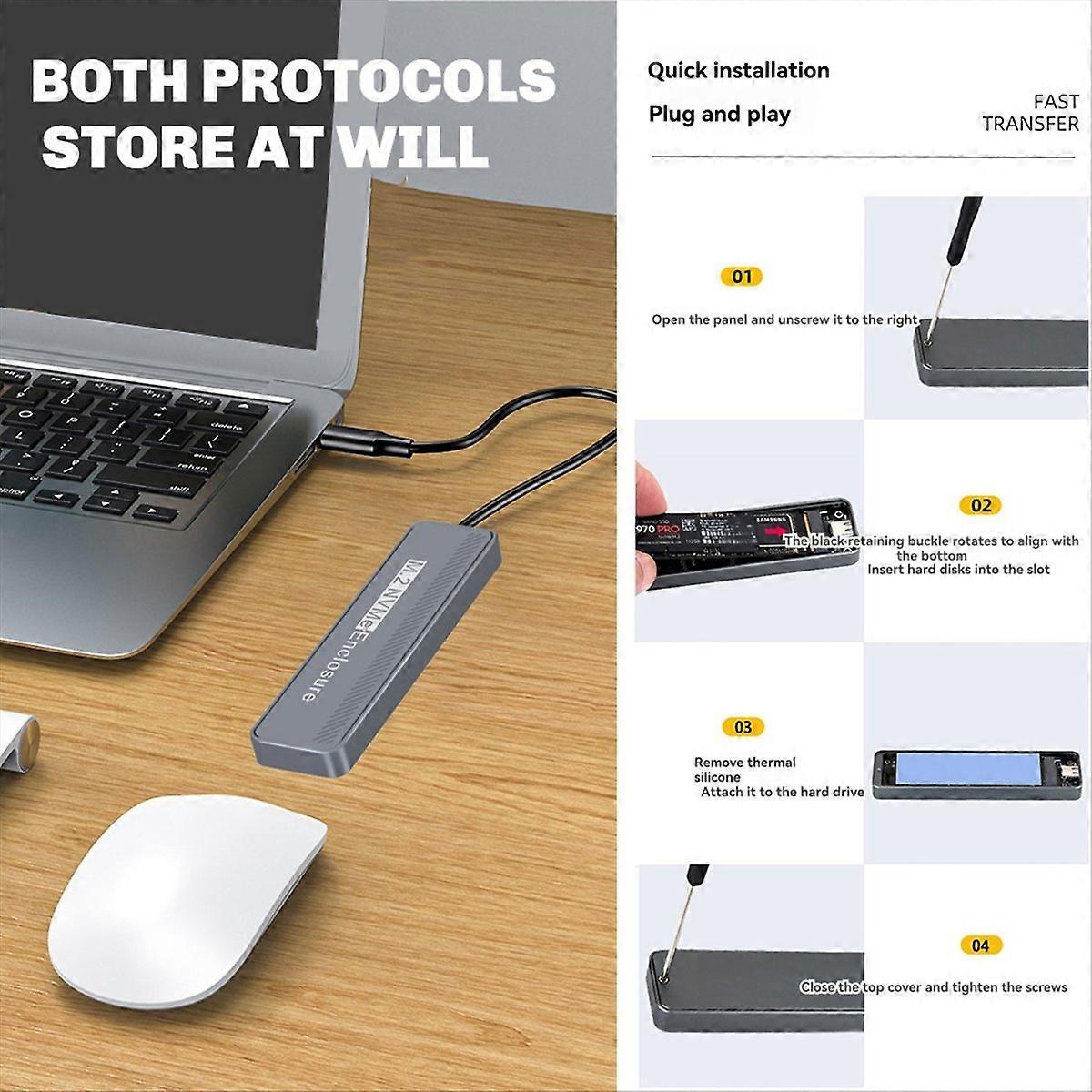 M.2 Nvme 20 Gbit/s Ssd-gehäuse, Usb 3.2 Gen 2x2 Typ-c, Externes Gehäuse Für 2230/2242/2260/2280 Mainboards + M-key