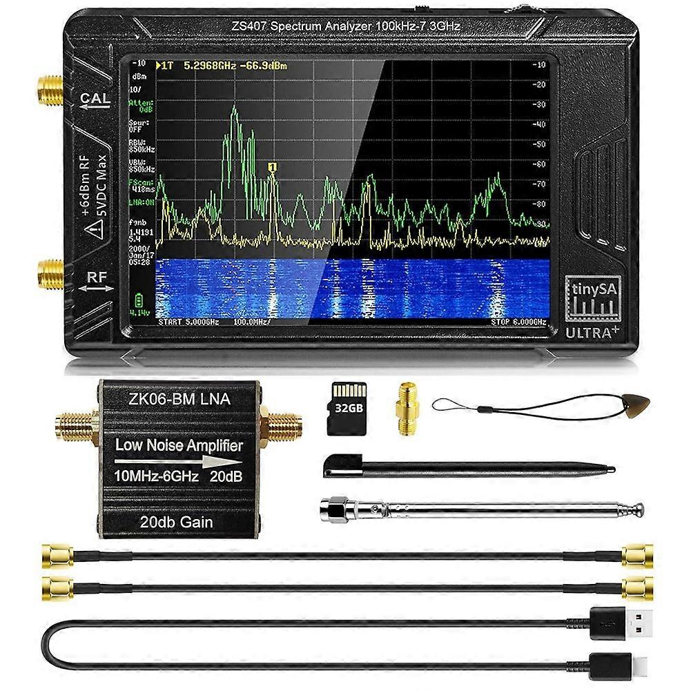 Zs-407 Tinysa Ultra Plus Tragbarer Spektrumanalysator, 4-zoll-signalgenerator (100 Khz Bis 7,3 Ghz) Mit Zk06-bm Lna-verstärker