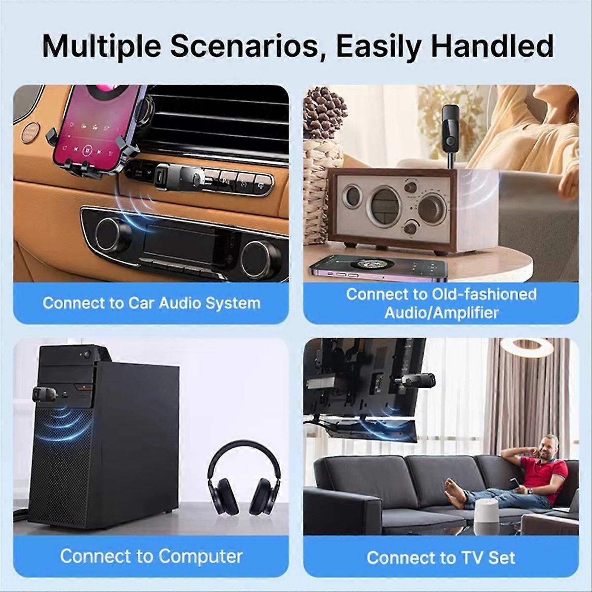2-in-1 Bluetooth-audioempfänger Mit Mikrofon, 3,5-mm-aux-eingang Und Tf-kartensteckplatz Für Freihändiges Musikhören In Stereo. Kompatibel Mit Fernsehern, Pcs Und Autos. Kabelloser Adapter Für Fernseh