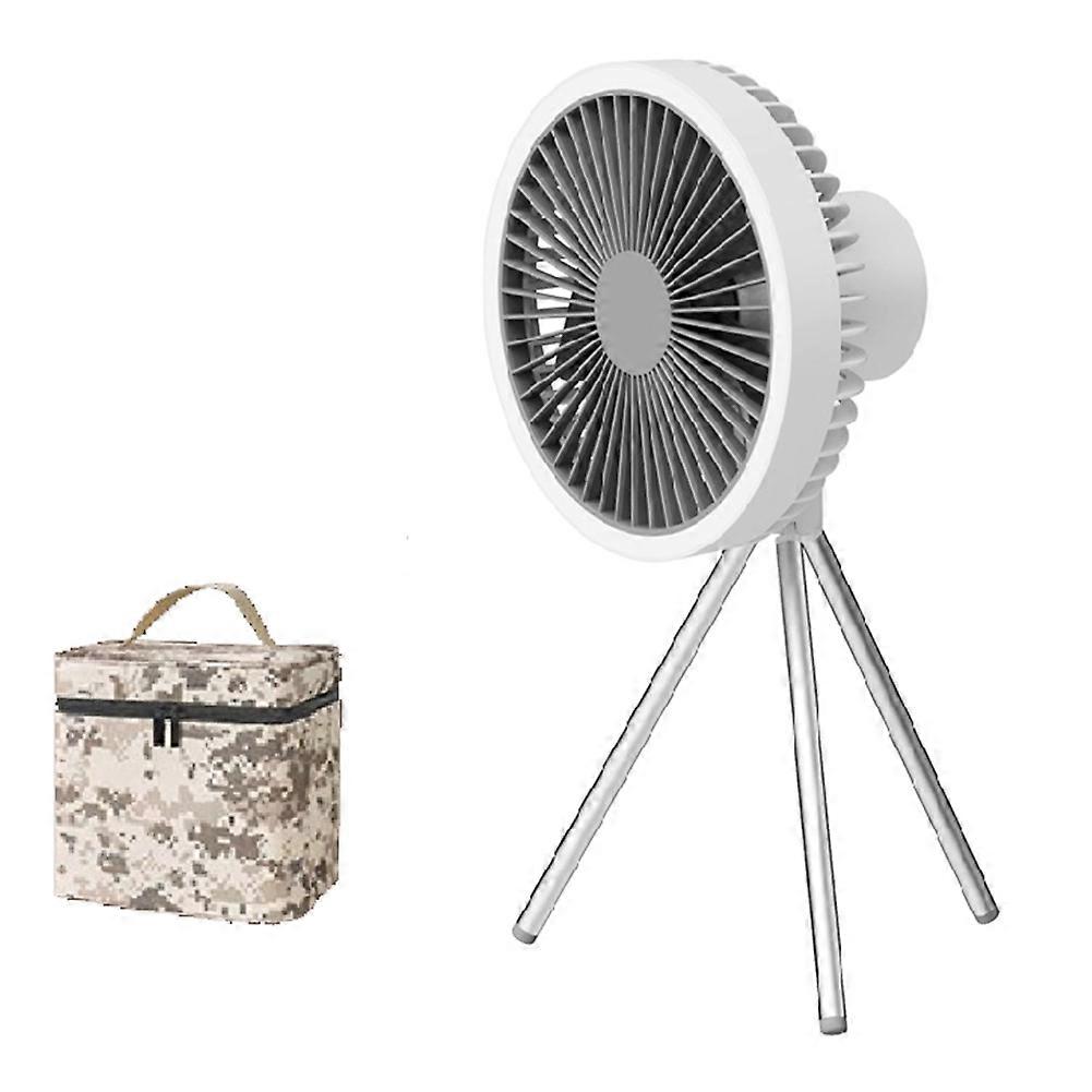 Wiederaufladbarer Campingventilator Mit 10.000 Mah Akku, Tragbarer Kabelloser Tischventilator, Deckenventilator Mit Powerbank Und Weißer Led-leuchte
