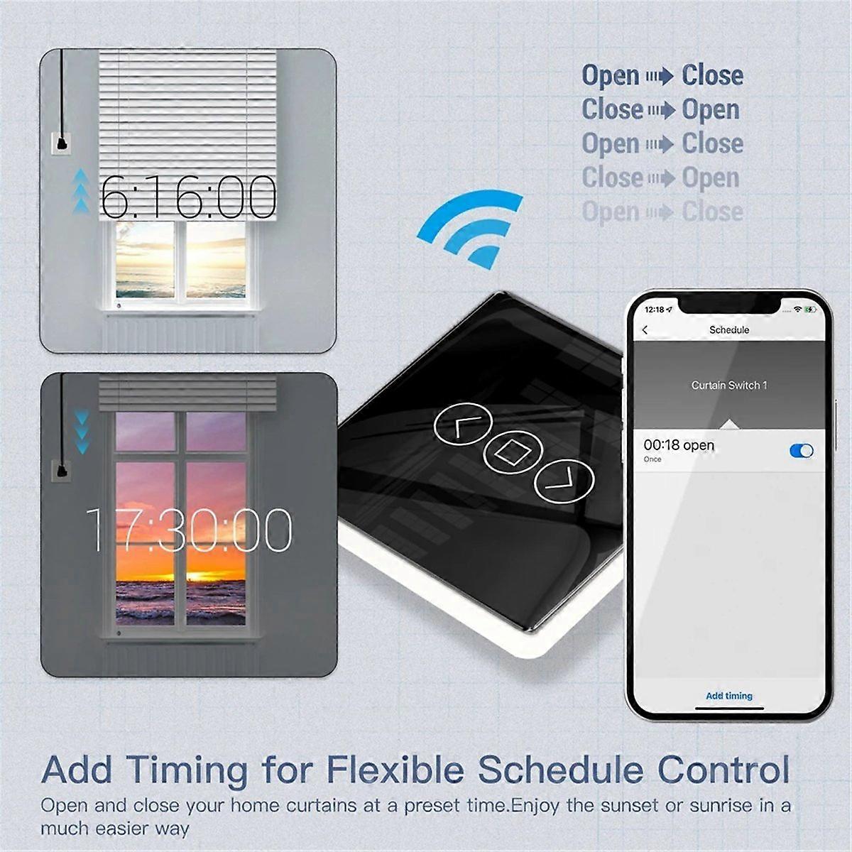 Tuya Wifi Rf433 2,5d Glas-touch-schalter Für Bogengardinen, Jalousien Und Rollläden, Kompatibel Mit Der Smart App Wireless B