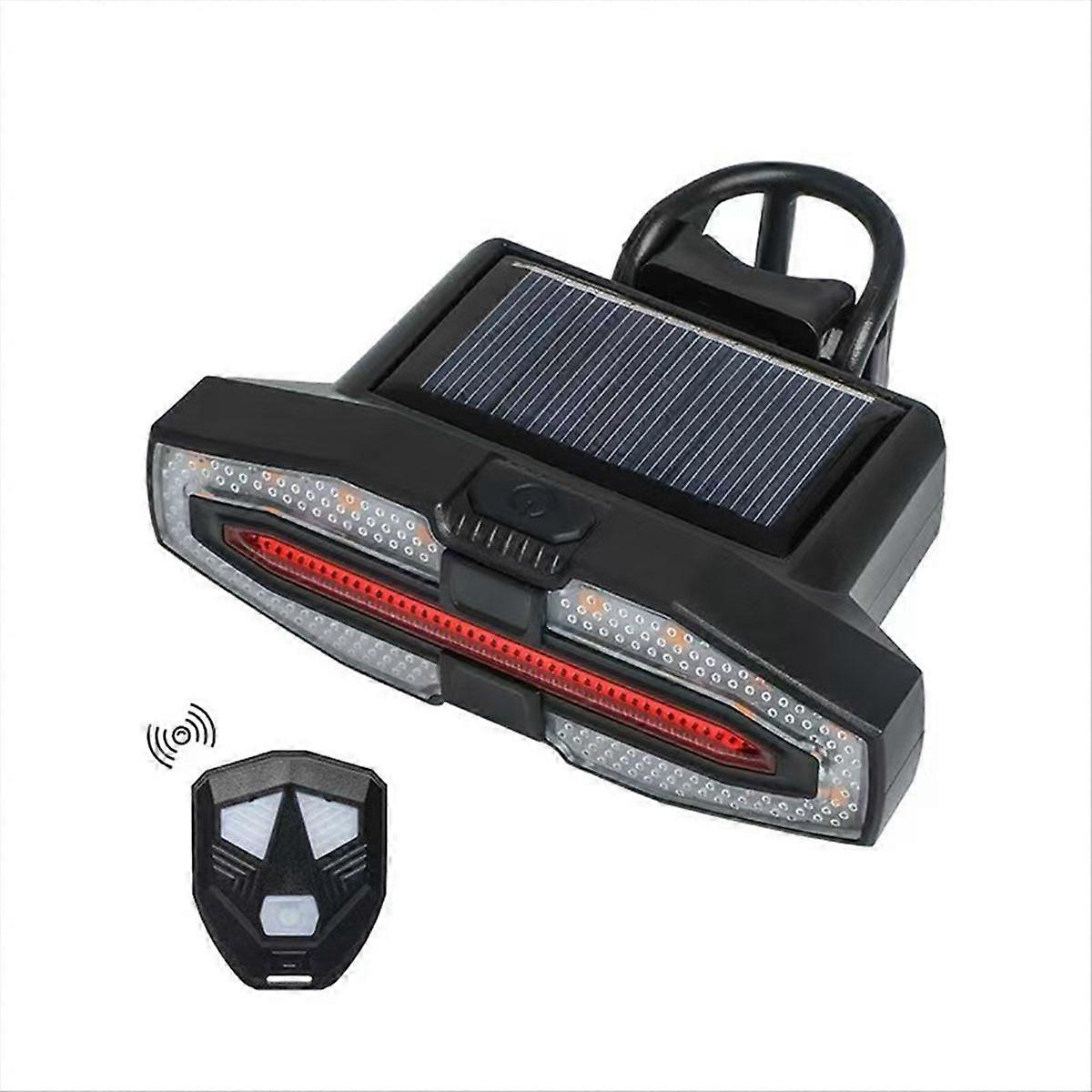 Solarbetriebenes Fahrradrücklicht Mit Blinkern, Usb-aufladung Und Drahtloser Fernbedienung.