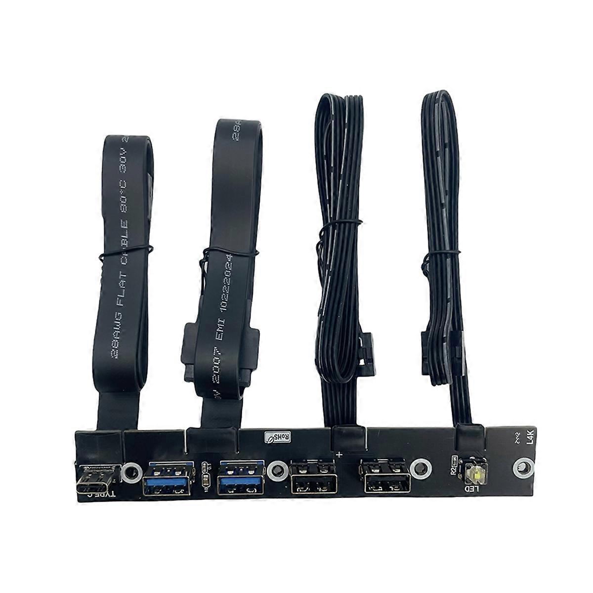 Frontseitiger Usb 3.0-hub, I/o-panel Mit 2 Usb 3.0-anschlüssen, 2 Usb 2.0-anschlüssen Und 1 Usb Typ-c 20g-anschluss, Led-schalter, Für Desktop-pc-gehäuse, Schwarz.