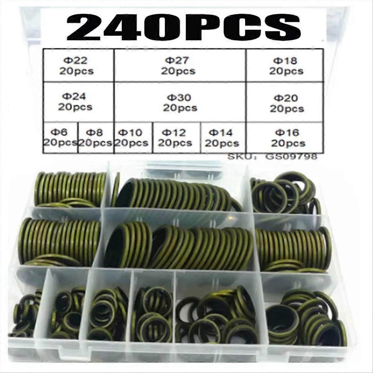 Packung Mit 240 Metall-gummigebundenen Dichtungsringen Für Ölablassschrauben, Kompatibel Mit M6-, M8-, M10-, M14- Und M16-schrauben. Kombinierter Dichtungsring.