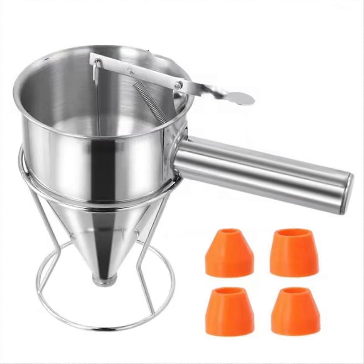 1200 Ml Trichterförmiger Edelstahl-portionierer Mit 4 Auslaufsicheren Sieben – Ideal Zum Vorbereiten Von Cupcake-teig, Pfannkuchenteig Und Fischbällchen In Oktopusform.