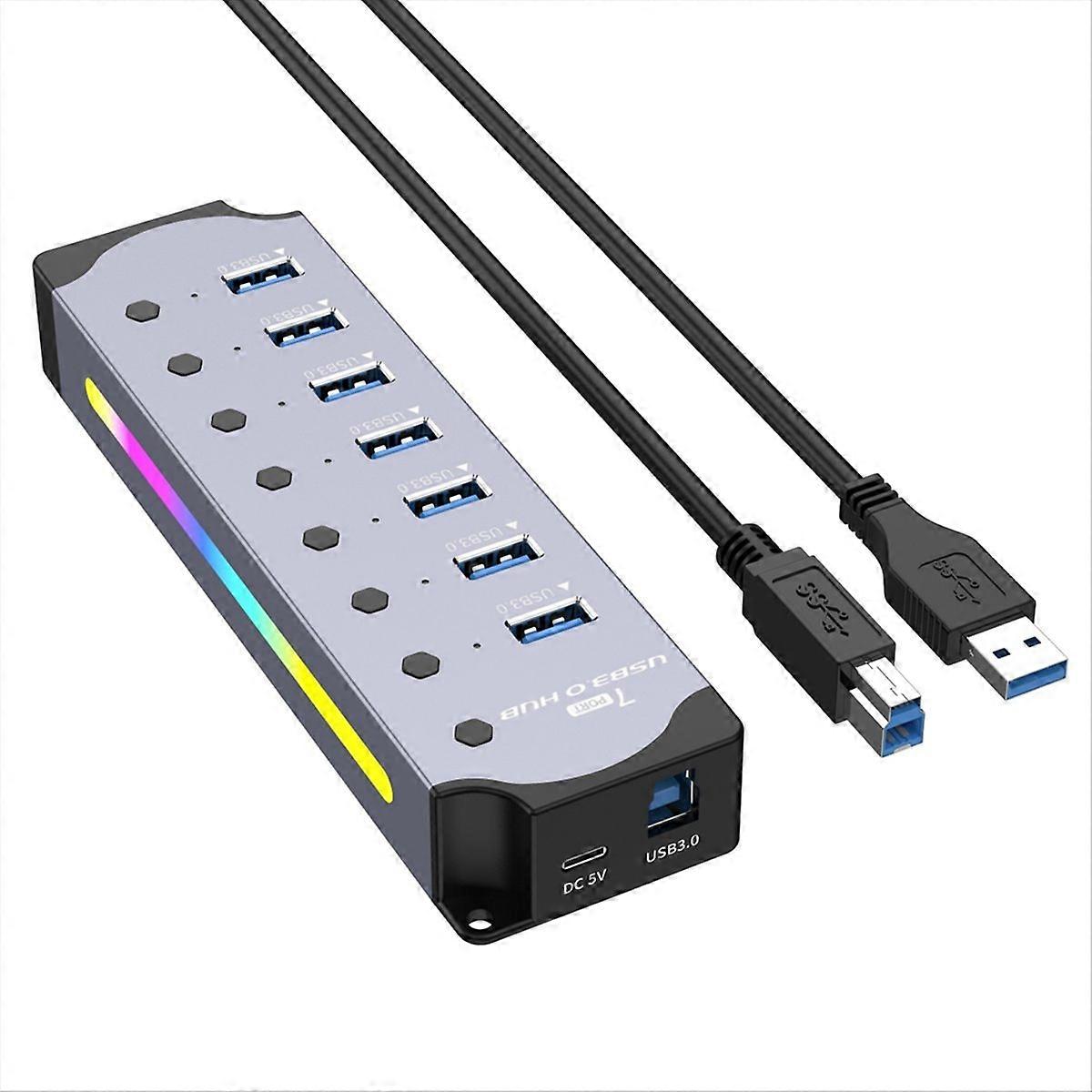 Usb 3.0 Hub, 7-port Rgb-hub Mit Led-streifen, Aluminiumgehäuse, Eu-stecker