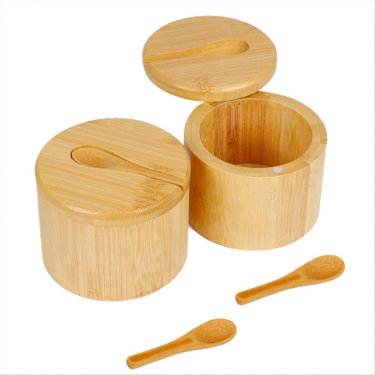 Set Mit 2 Bambus-salzbehältern Mit Magnet