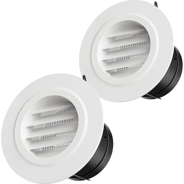 Set Mit 2 Runden 100-mm-kunststoff-lüftungsgittern Mit Moskitonetz Für Den Innen- Und Außenbereich, Wand- Und Deckenlufteinlässe Und -auslässe