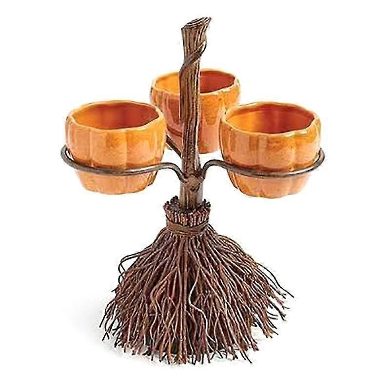 Niedliche Kürbisschalen Aus Kunstharz Für Halloween, Auf Einem Besenstiel Platziert, Perfekt Für Partytabletts Oder Weihnachten.