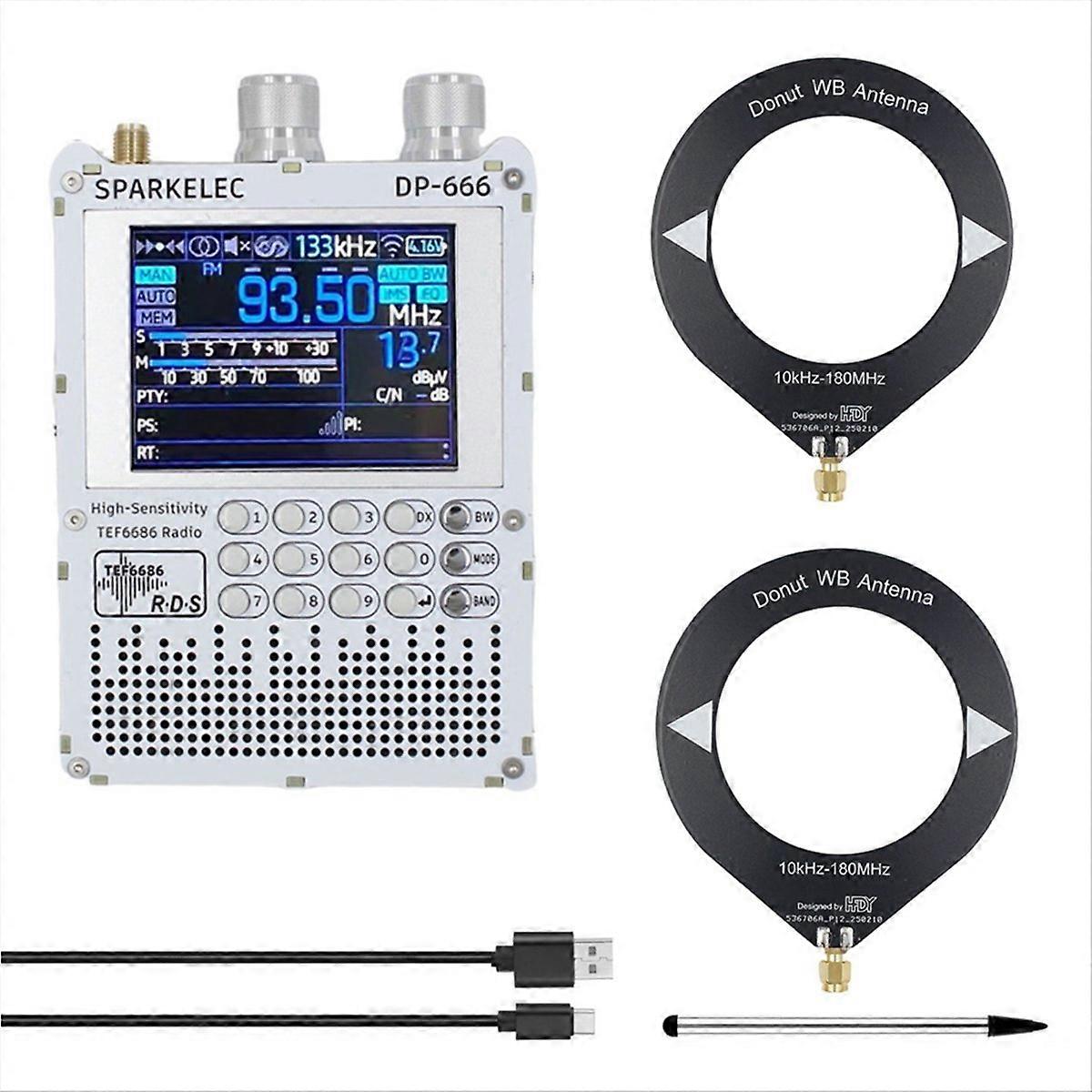 Tef6686 Radio + Dp-666 Rahmenantenne, Ukw/lw/mw/kurzwellenradio, Esp32 Rds, 2,8-zoll-ips-touchscreen