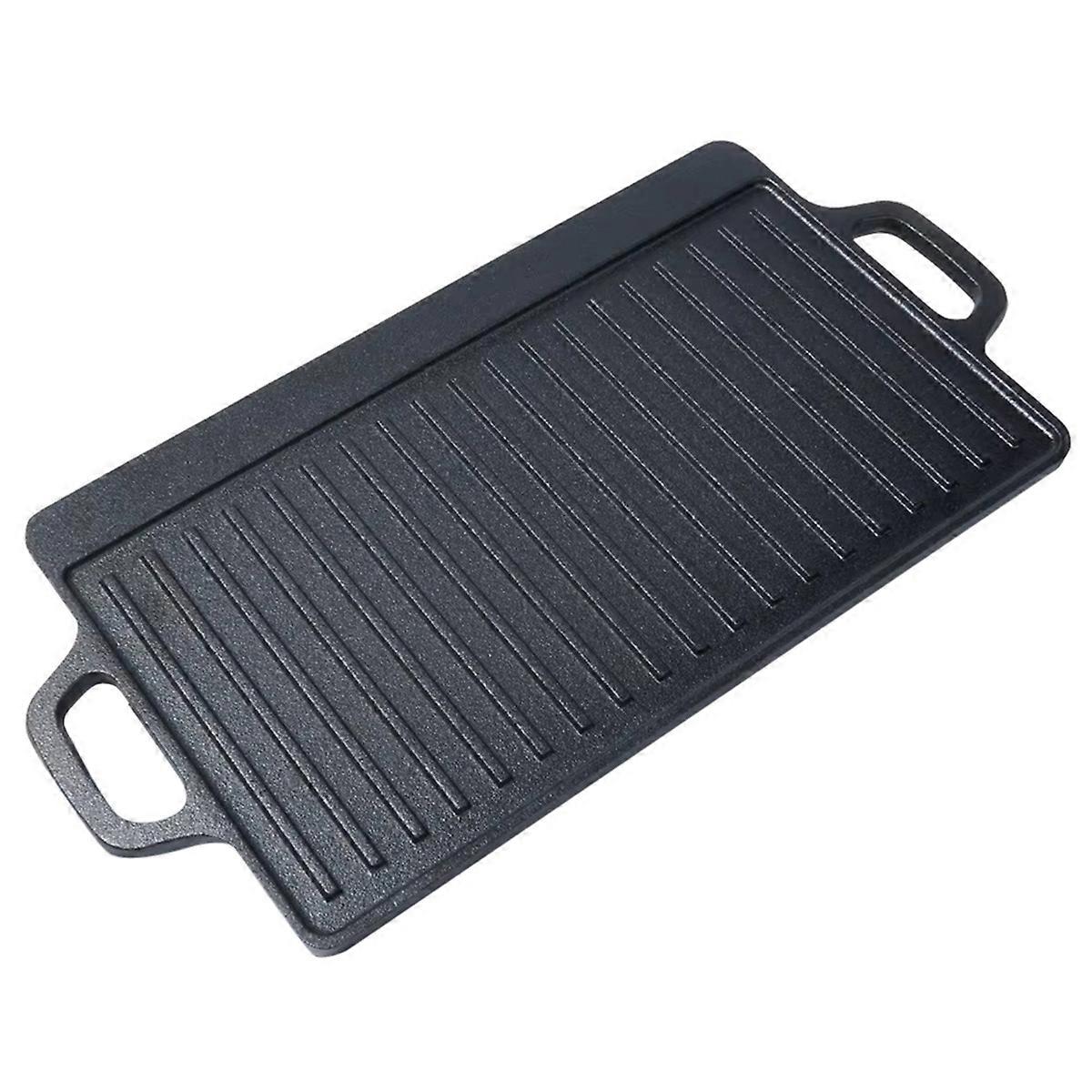 Doppelseitige Kochplatte Aus Gusseisen, Ideal Zum Grillen Und Campen Im Freien, Mit Geriffelter Und Glatter Kochfläche.