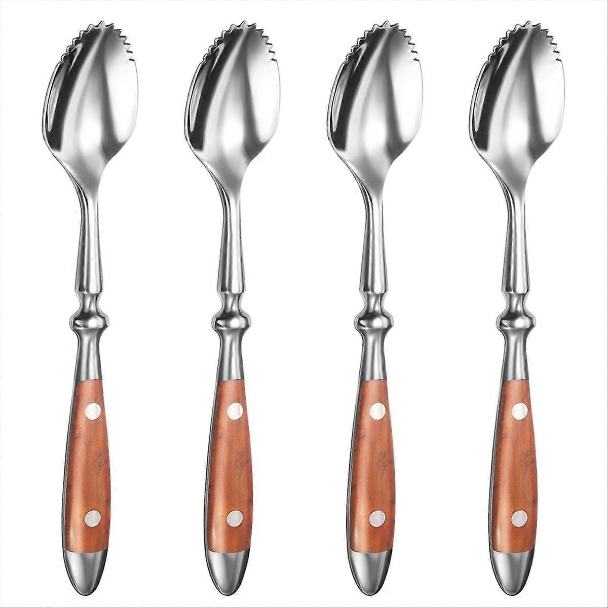 Set Aus 4 Obstlöffeln Aus Edelstahl 18/8, Kiwi-typ, Mit Holzgriff.