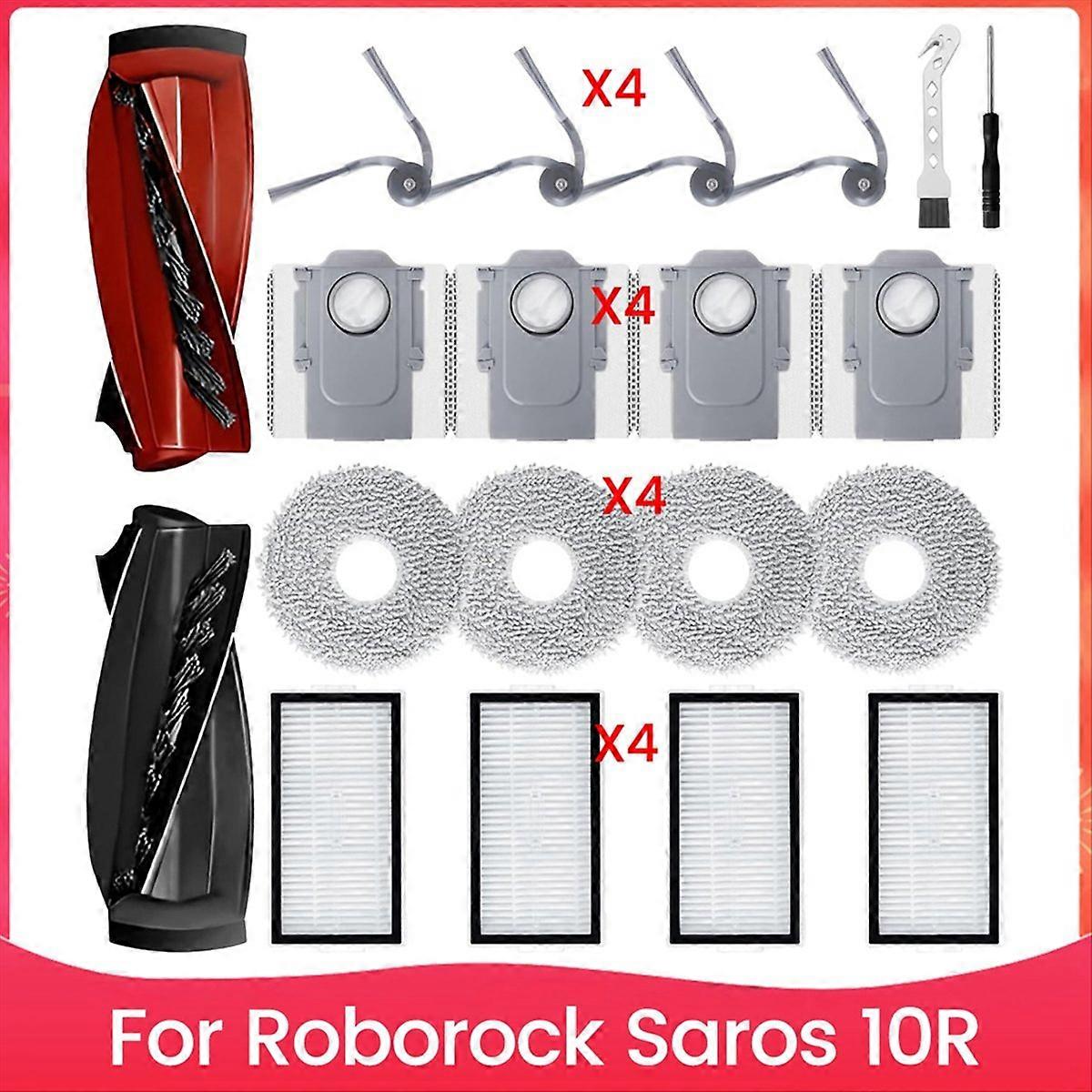 Ersatzzubehörset Für Den Saugroboter Saros 10r: Hauptbürste, Hepa-filter, Reinigungstuch Und Staubbeutel.