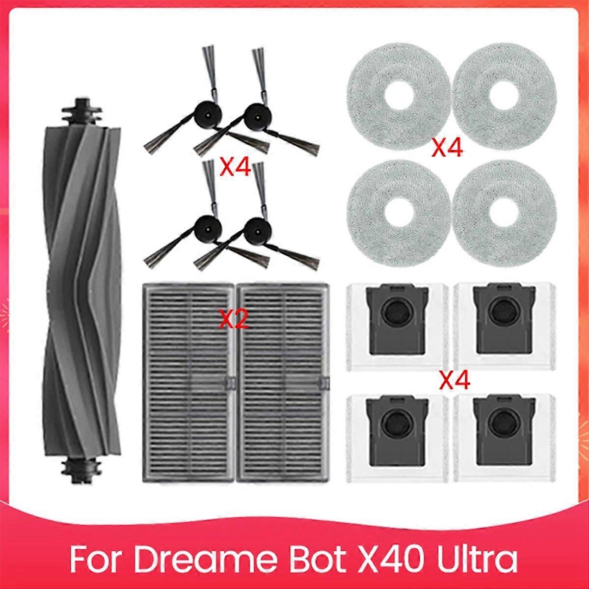 Ersatzteile Für Den Saugroboter Bot X40 Ultra: Hauptseiten-gummibürste, Hepa-filter, Reinigungstuch, Staubbeutel.