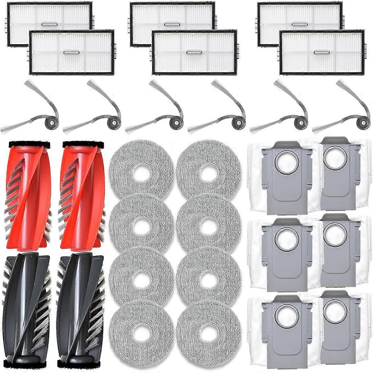 Zubehörset Für Den Saugroboter Saros 10r: Hauptseitenbürsten, Hepa-filter, Reinigungstuch Und Staubbeutel.