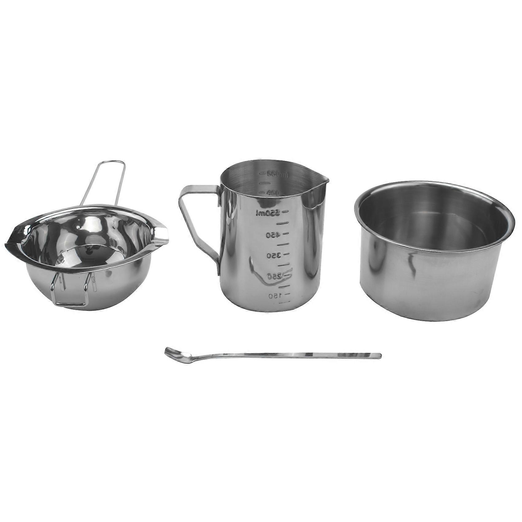 Set Mit 4 Doppelwandigen Wachsschmelzpfannen Aus Edelstahl Mit Langen Griffen
