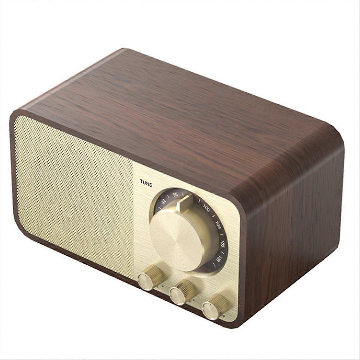 Retro-tragbares Fm-radio Aus Massivholz, Vintage-funkradioempfänger Mit Subwoofer Und Bluetooth-lautsprecher.