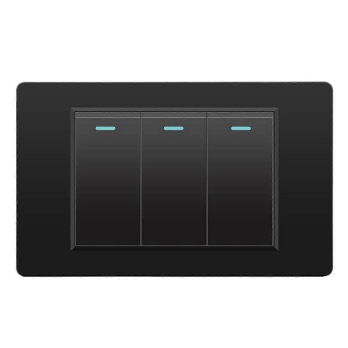 Dreifacher Wandschalter, Frontplatte Aus Gehärtetem Glas 118 Mm X 74 Mm, Schwarzer Mechanischer Knopf