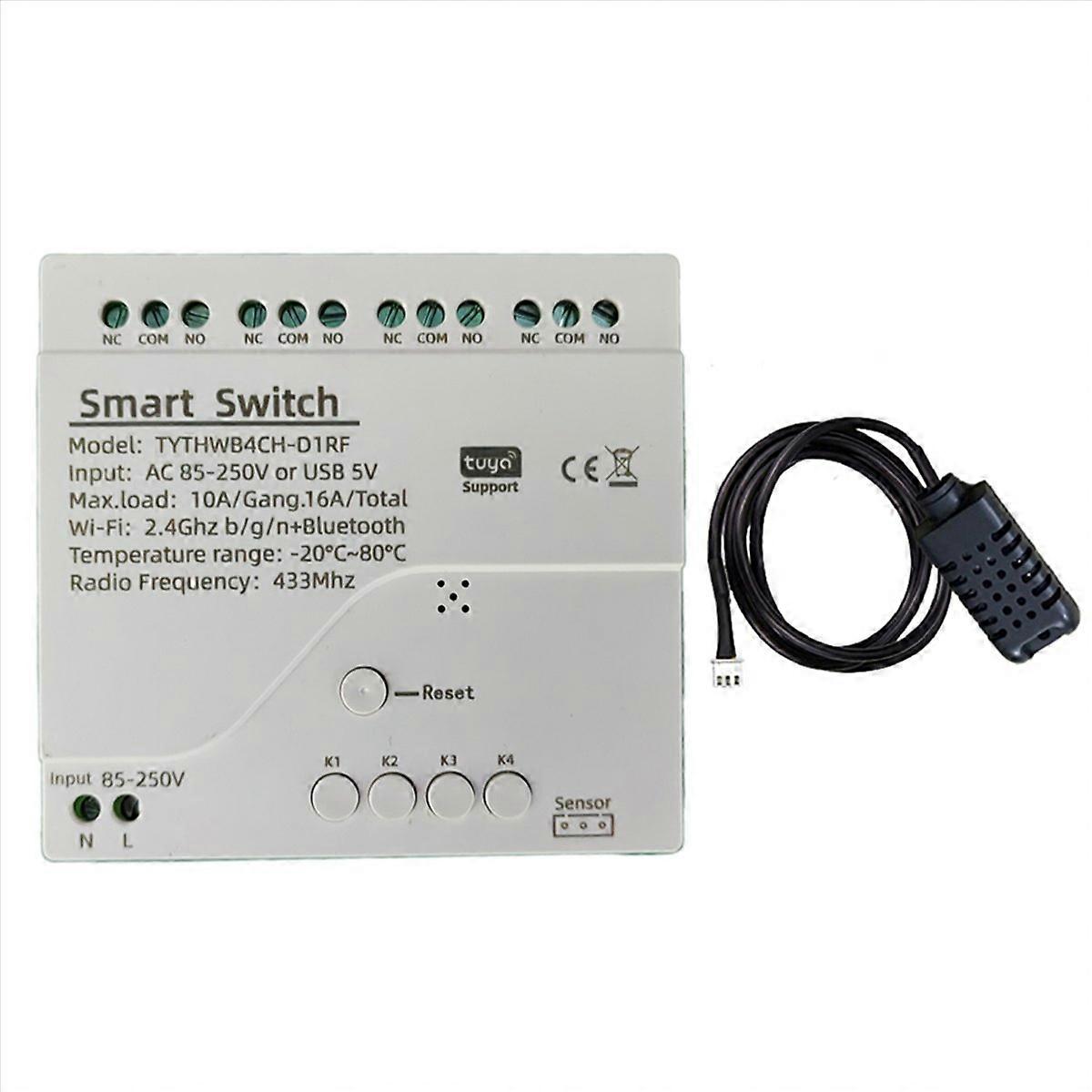 Tuya 4-kanal-wlan-smart-schalter Mit Temperatur- Und Feuchtigkeitssensor, Passivem Potentialfreiem Kontakt Für C