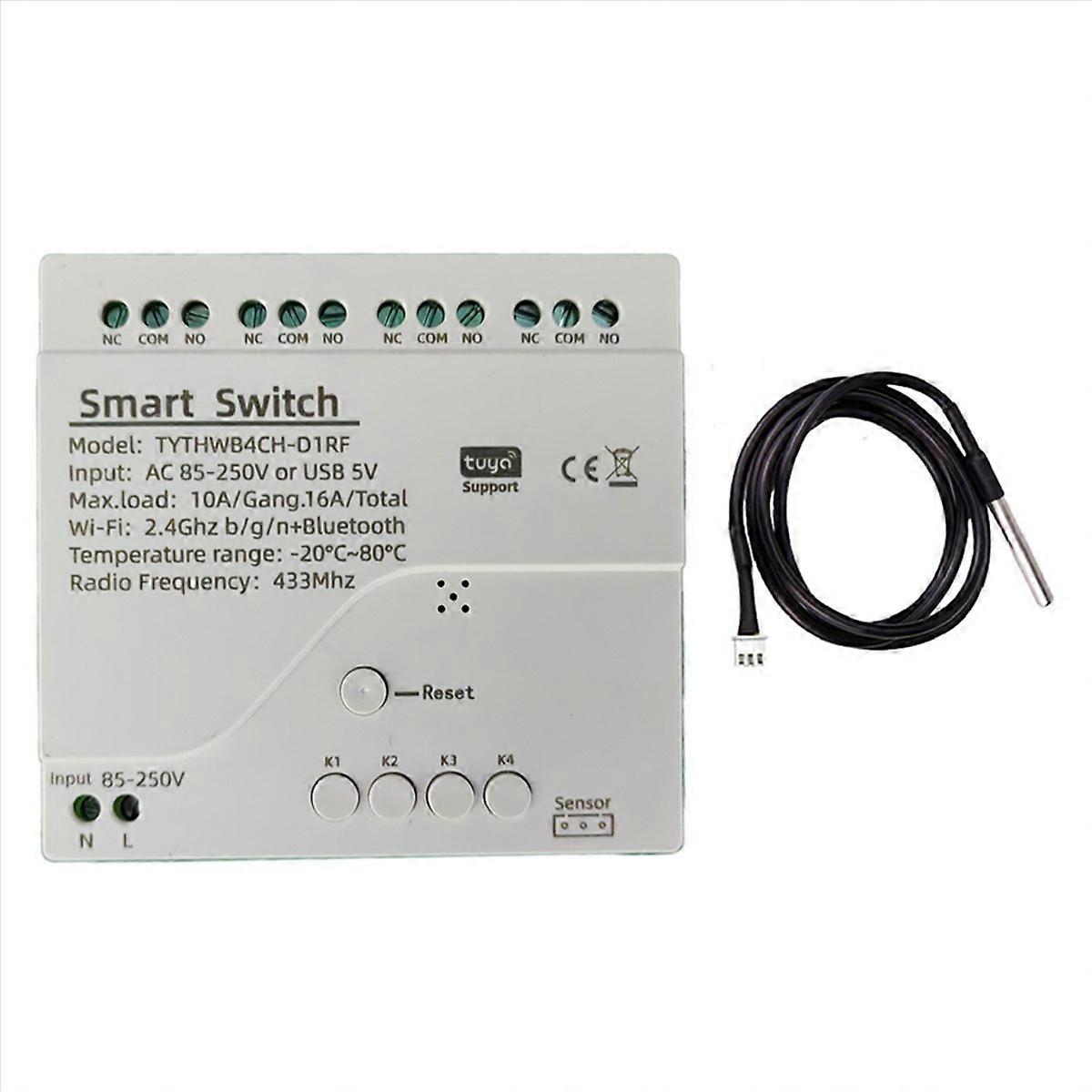 Tuya 4-kanal-wlan-smart-schalter Mit Temperatur- Und Feuchtigkeitssensor, Passivem Potentialfreiem Kontakt Für D