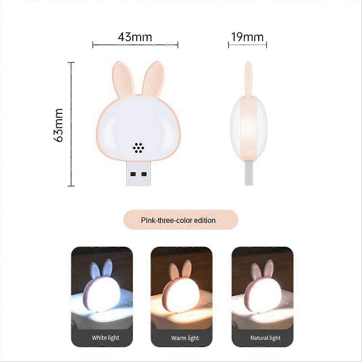 Set Mit 2 Usb-leselampen, Mini-hasen-nachtlicht, Rosa Und Weiß, Fürs Schlafzimmer