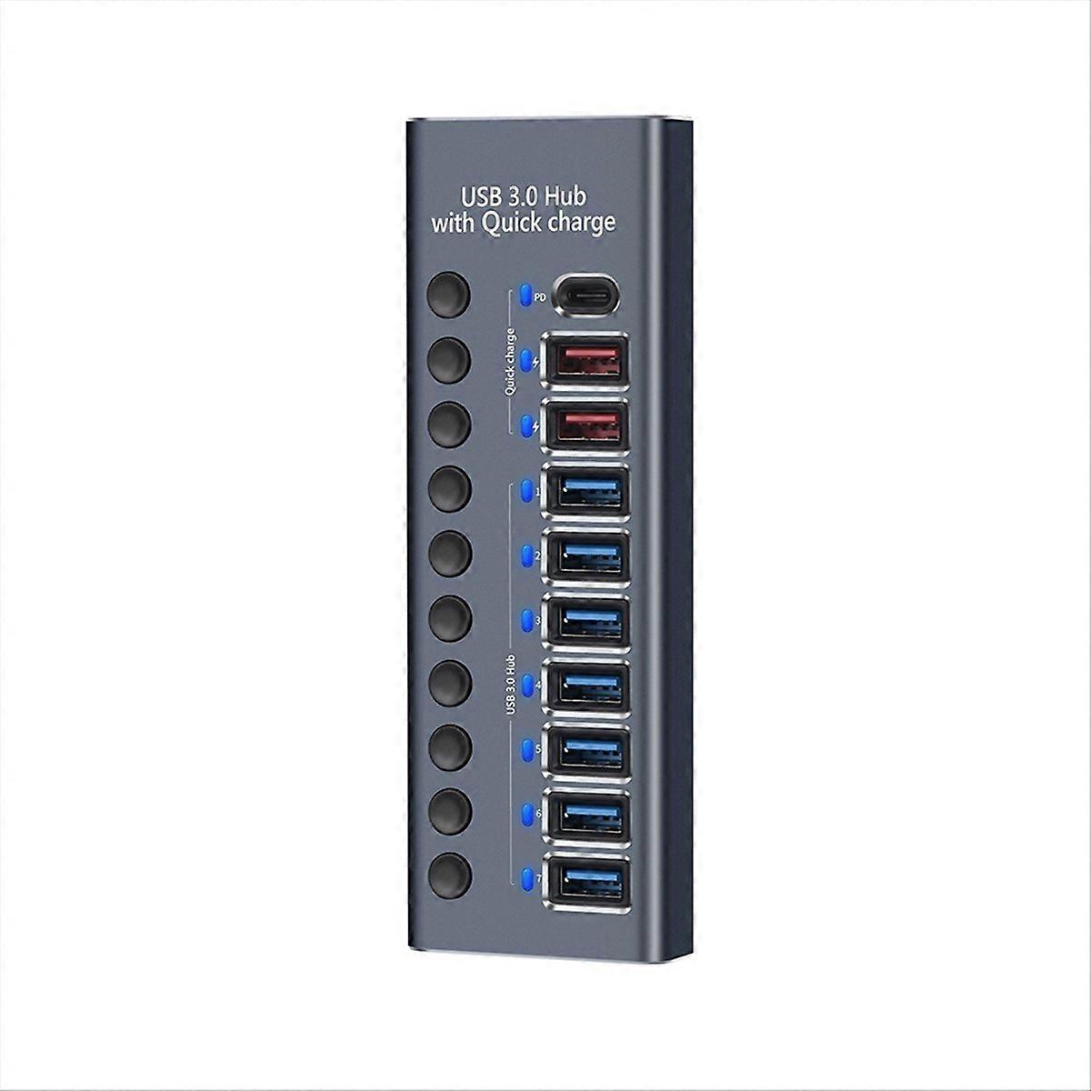 10-port-usb-3.0-hub Mit 2,4-a-pd-schnellladeanschluss, Kompatibel Mit Verschiedenen Computern Und Laptops. Europäischer Stecker.