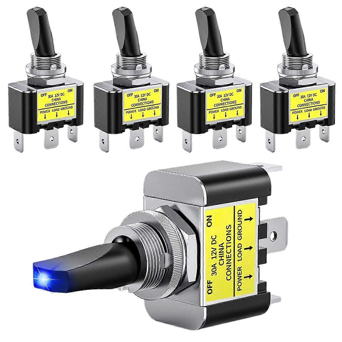 12v 30a Led-ein/aus-wippschalter, Blaue Led, Robuste Metallkonstruktion, 3-poliger Spst-stecker, 12-mm-bohrung