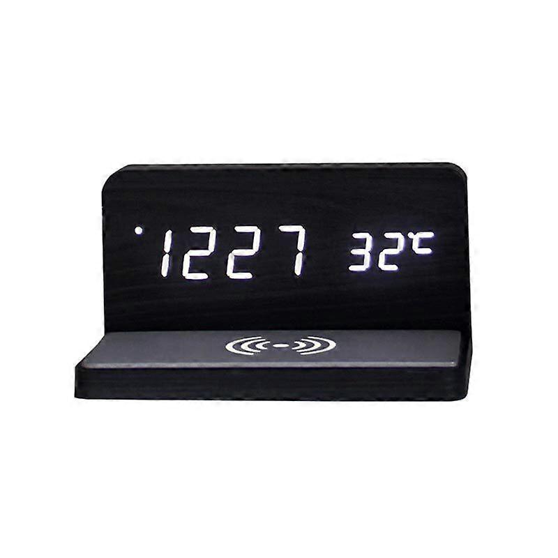 Kabelloser Led-wecker Und Elektronisches Thermometer 10w – Schwarz