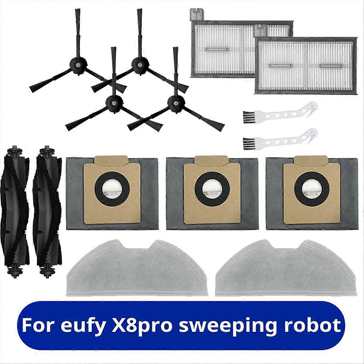 Zubehör Für Den X8pro Saugroboter: Hauptbürste, Filter, Ersatzstaubbeutel.