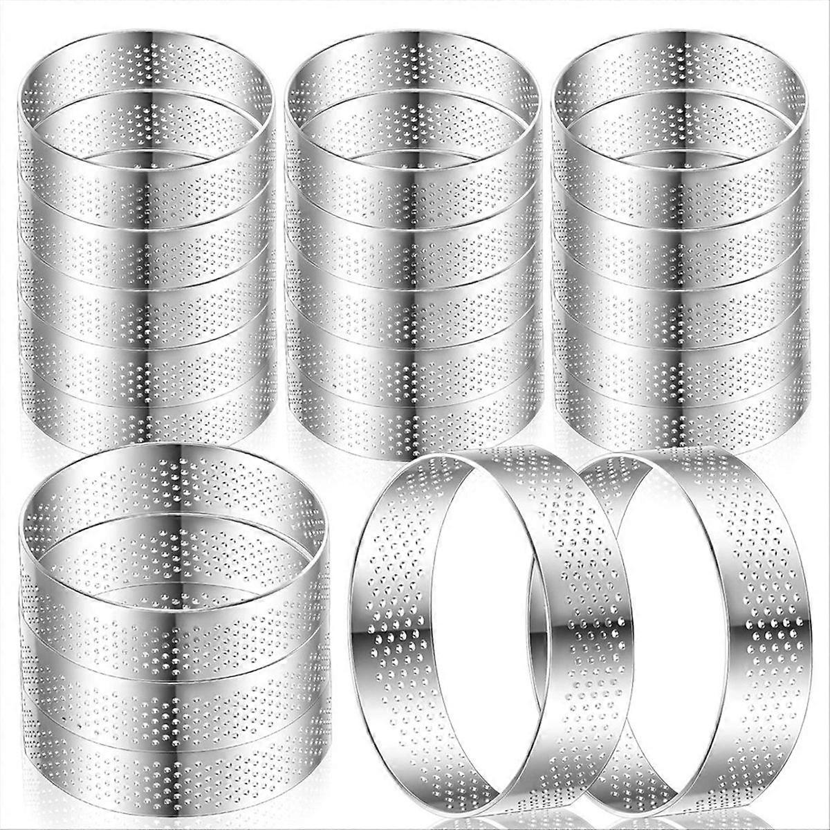 20 Perforierte, 7,6 Cm (3 Zoll) Große Tarteringe Zum Backen, Antihaftbeschichtet, Rund.